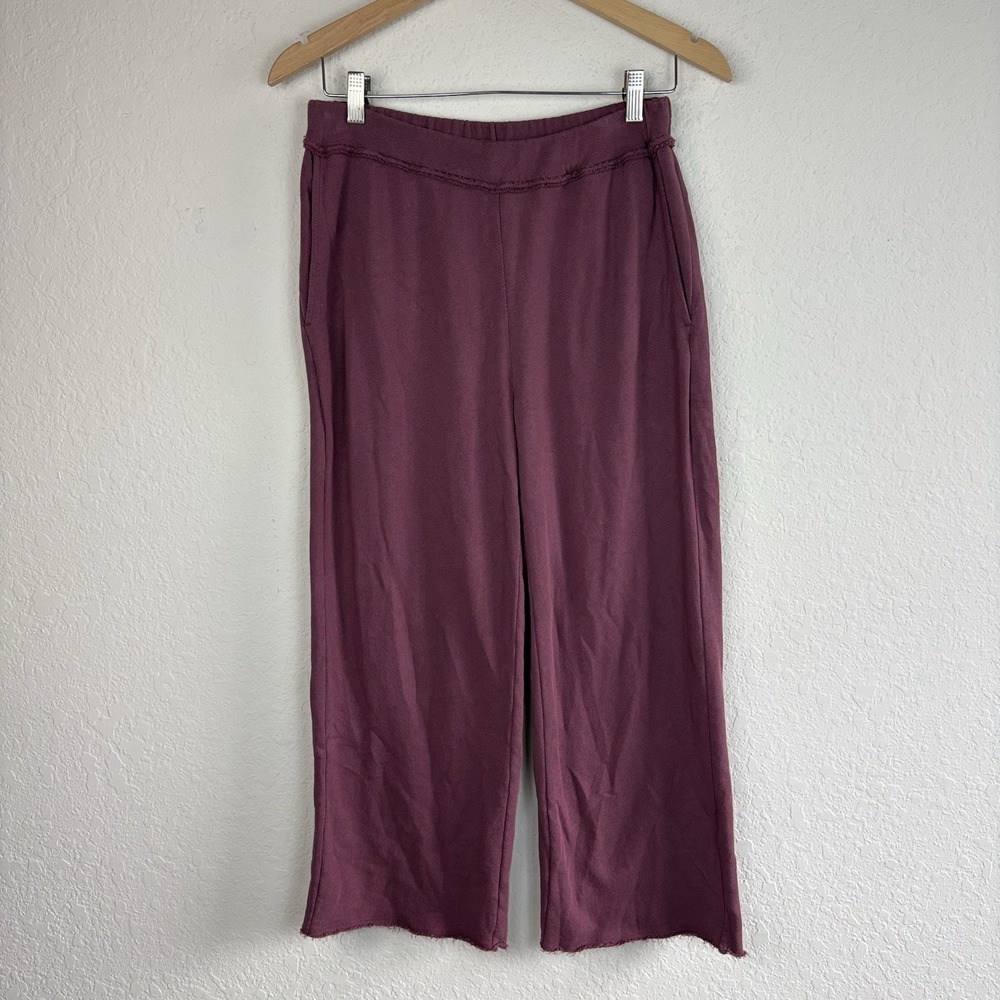 Eileen Fisher Petite S Sweatpants Wide Leg Crop Organic Cotton Pull On Raw Hem